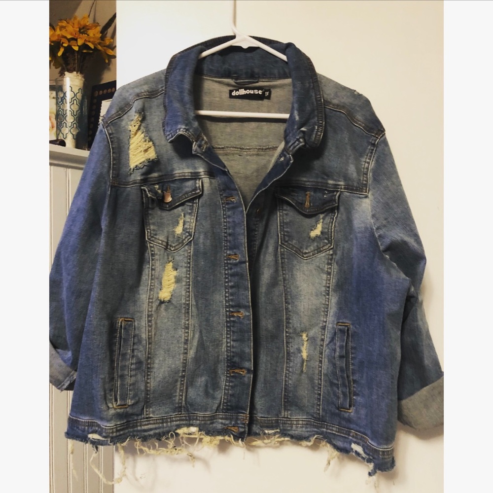 NWOT- Destroyed Denim Jacket